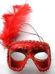 фото Маска венецианская Карнавал с перьями Красная